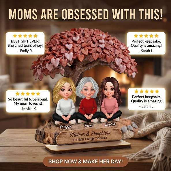 Mom And Daughter Son Under Heart Tree - Personalized 2-Layered Wooden Plaque - Mother's Day Gift For Mom
