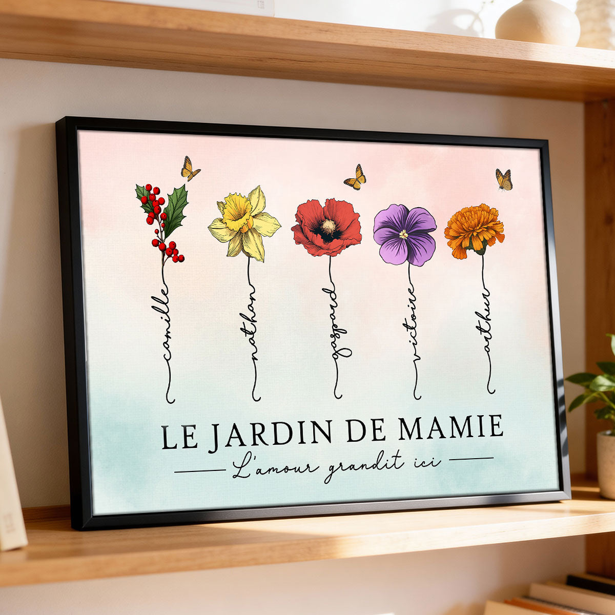 Le Jardin de Mamie Fleurs de Naissance - Affiche Personnalisée - Cadeau de Fête des Mères