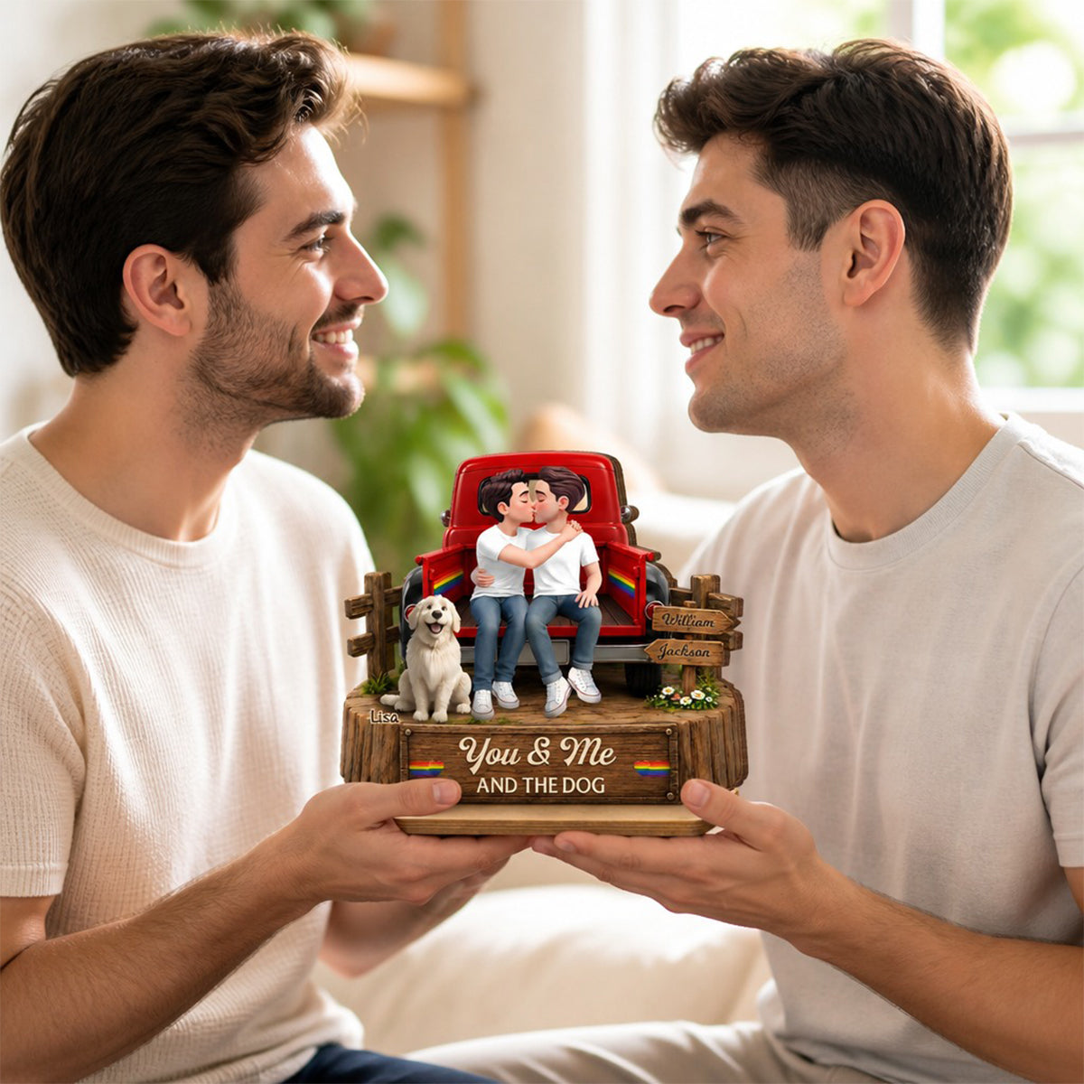 LGBT+ Couple You & Me And The Dogs - Personalized 2-Layered Wooden Plaque - Gift For Couple, Happy Pride Month