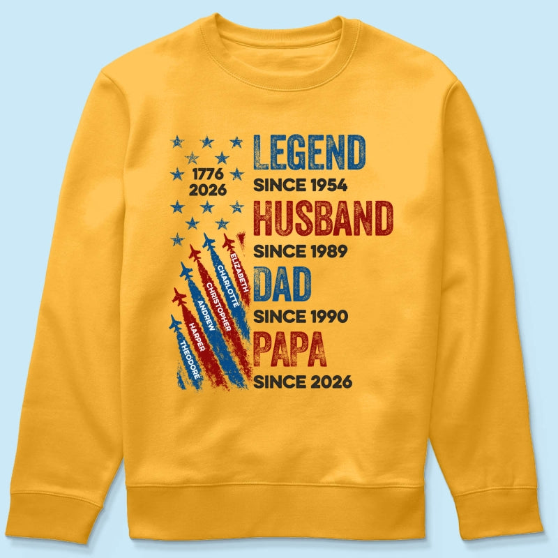 Legend Husband Dad Grandpa Custom Kid Name - Personalized Shirt - American 250th Anniversary Keepsake For Husband, Dad, Grandpa