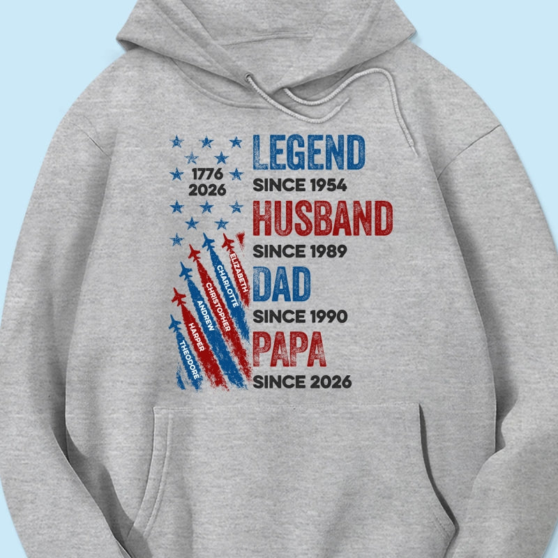 Legend Husband Dad Grandpa Custom Kid Name - Personalized Shirt - American 250th Anniversary Keepsake For Husband, Dad, Grandpa