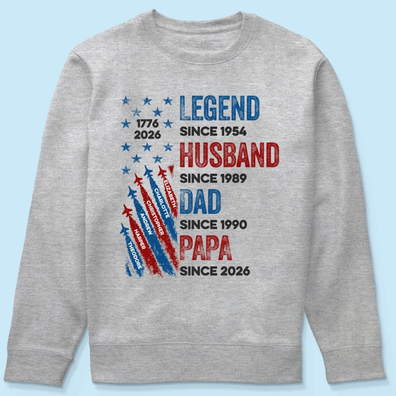 Legend Husband Dad Grandpa Custom Kid Name - Personalized Shirt - American 250th Anniversary Keepsake For Husband, Dad, Grandpa