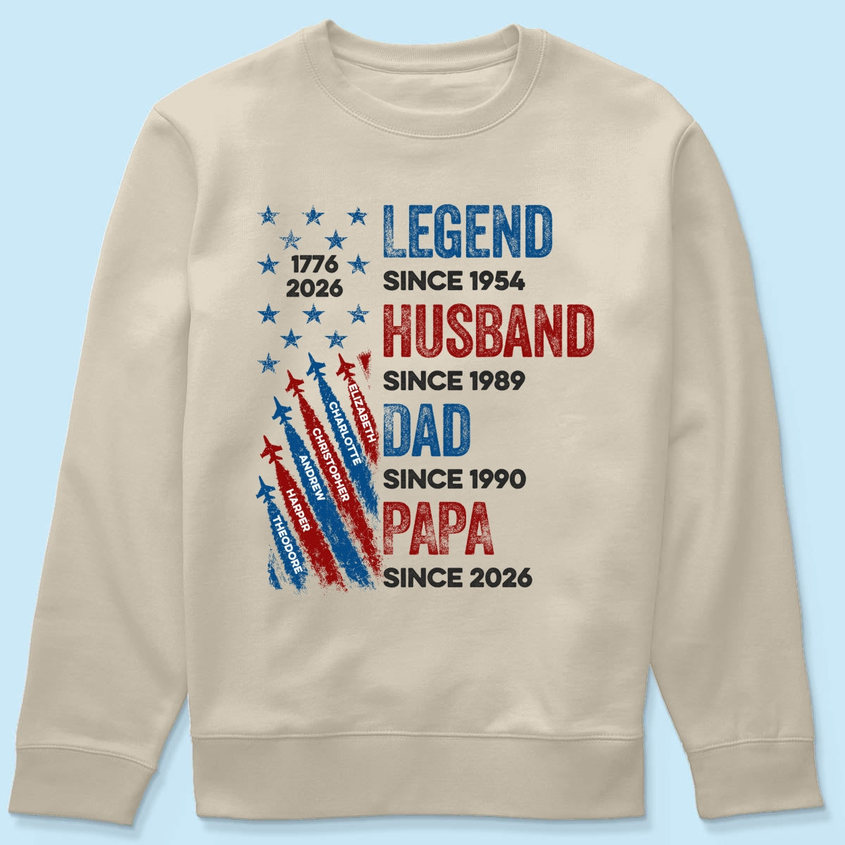 Legend Husband Dad Grandpa Custom Kid Name - Personalized Shirt - American 250th Anniversary Keepsake For Husband, Dad, Grandpa