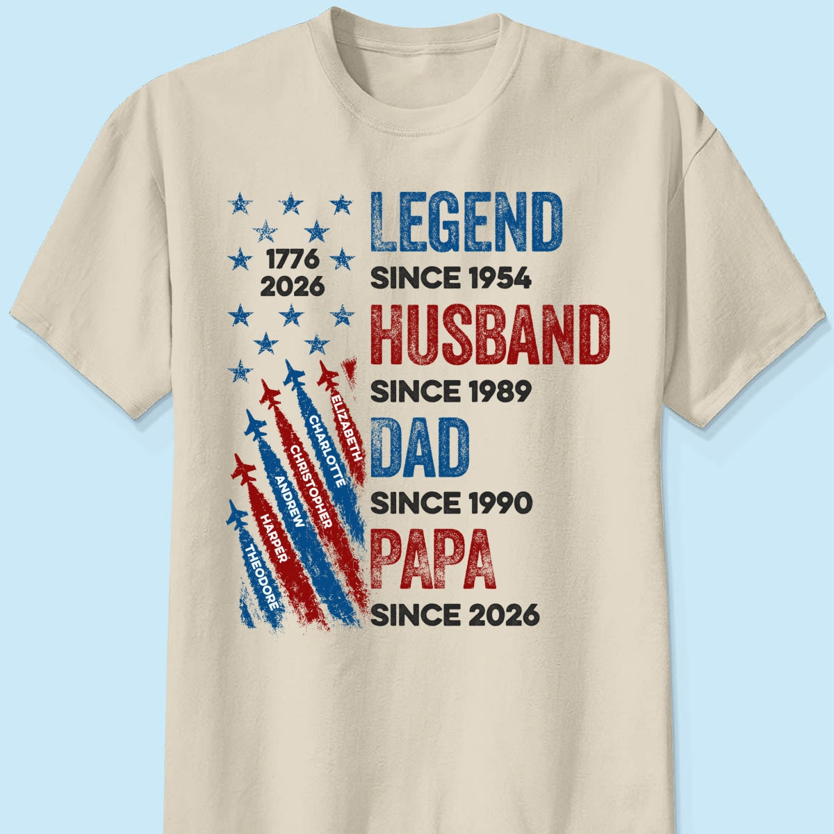 Legend Husband Dad Grandpa Custom Kid Name - Personalized Shirt - American 250th Anniversary Keepsake For Husband, Dad, Grandpa