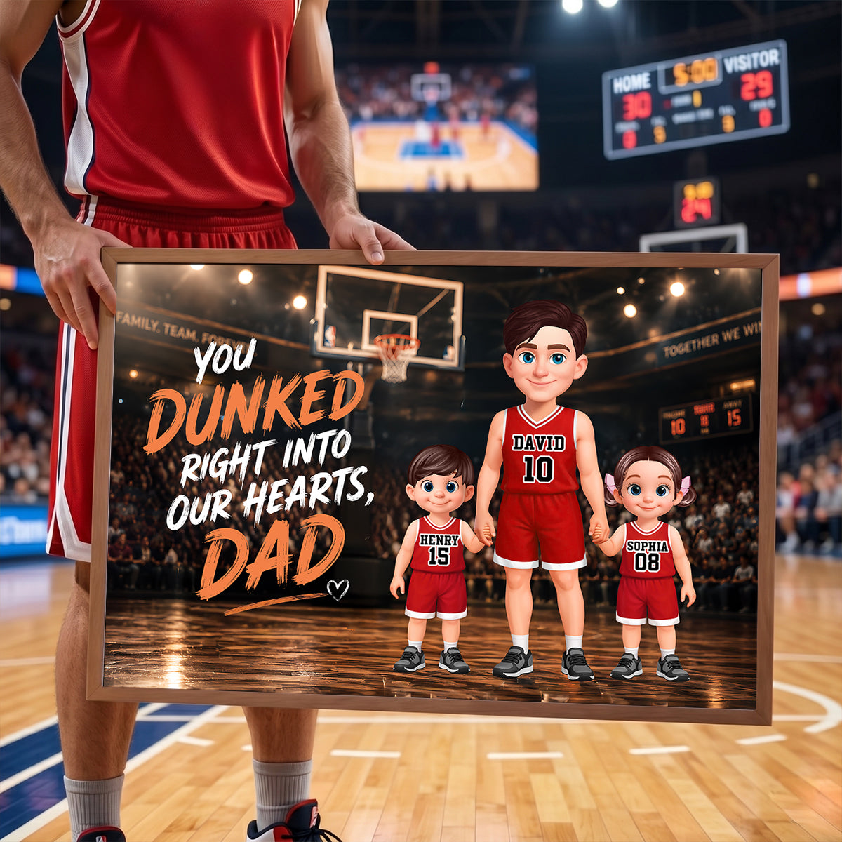 Basketball Dad & Kids Together - Personalized Poster - Father's Day Gift For Dad, Husband