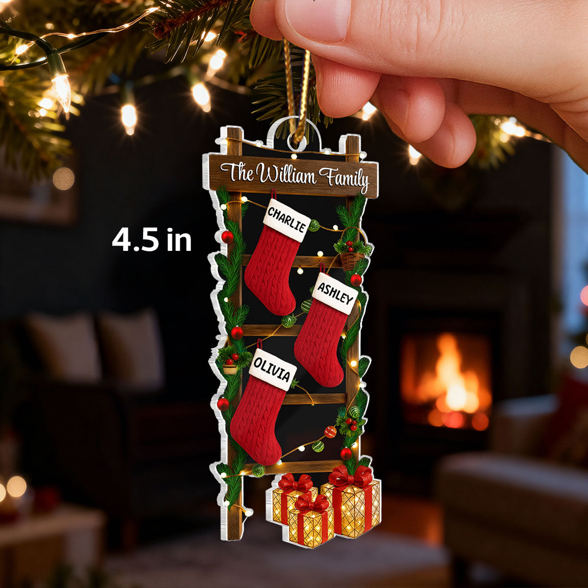 Family Names  Ladder Stocking 3D Effect - Persnalized Acrylic Ornament - Christmas Gift