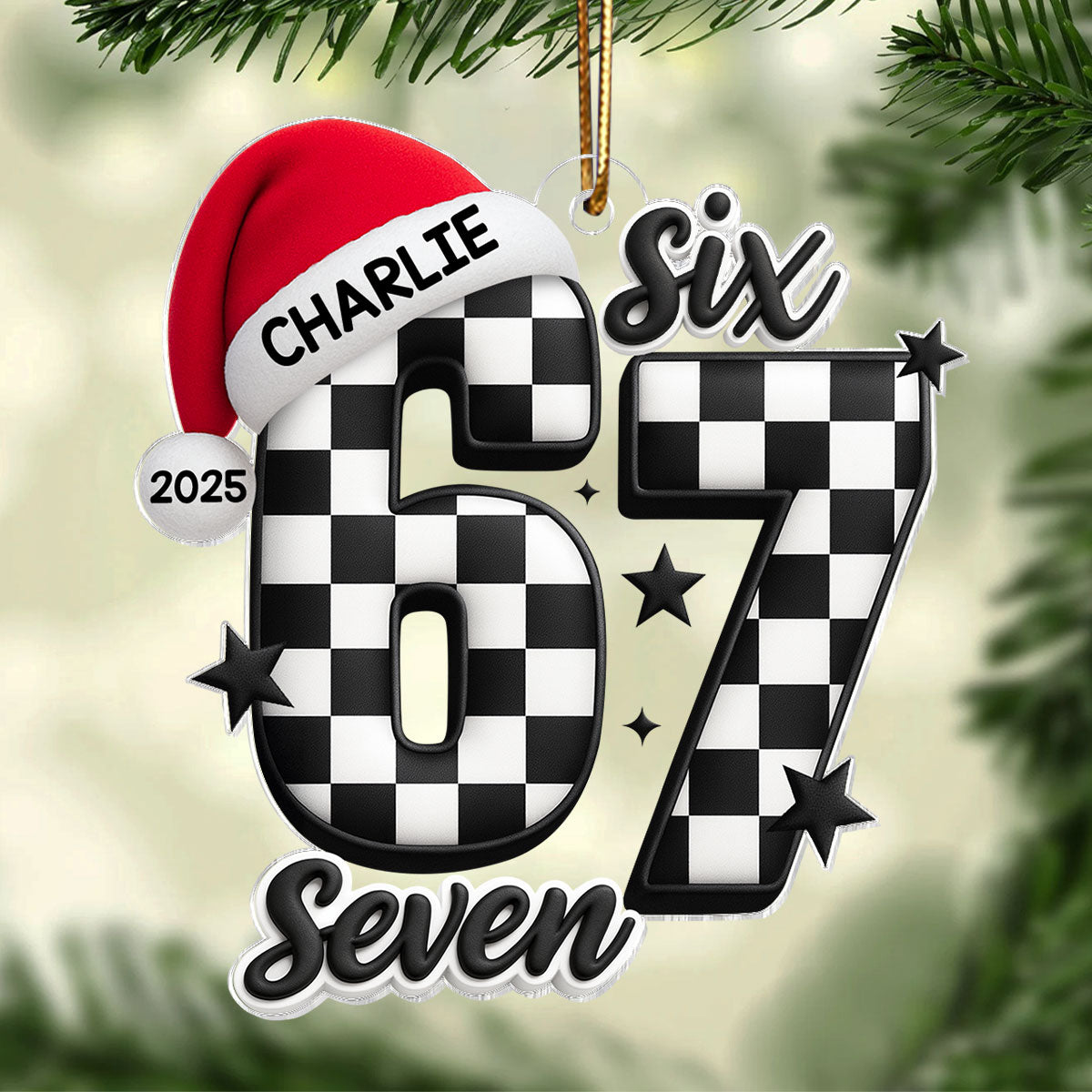 Six Seven Checkered - Personalized Acrylic Ornament - Christmas Gift for Kid, Grandkids