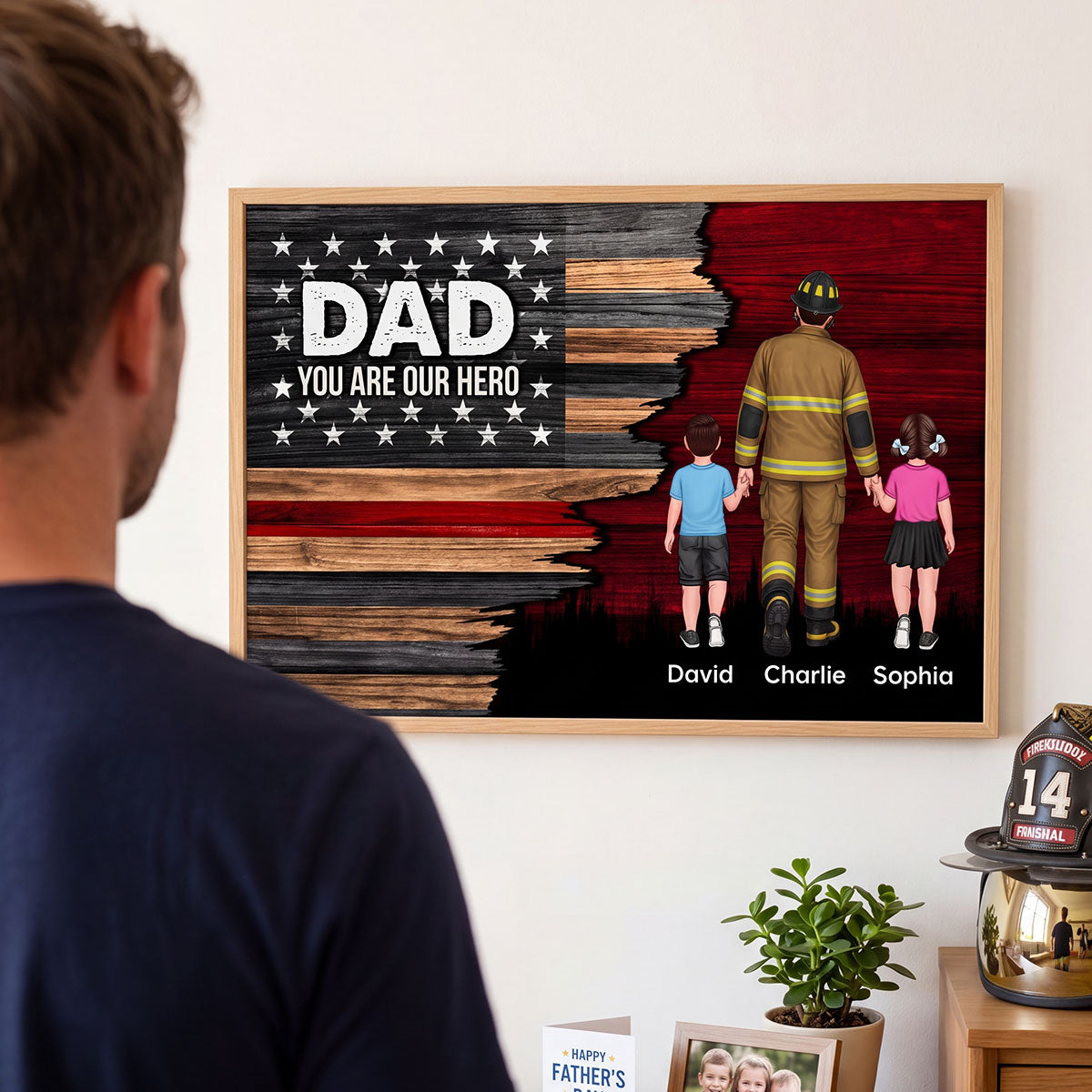 Firefighter Half Thin Red Line Flag Dad Grandpa - Personalized Poster - Father's Day Gift For Dad, Grandpa