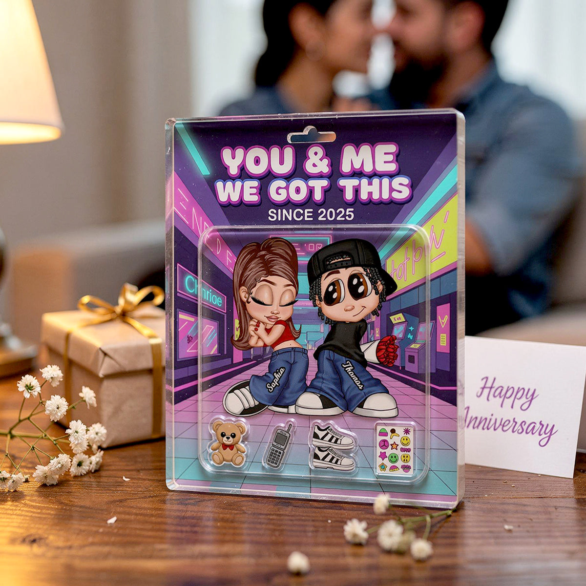 Y2K Couple Action Figure - Personalized Acrylic Block Plaque - Sentimental Valentine's Day Gift for him, for her