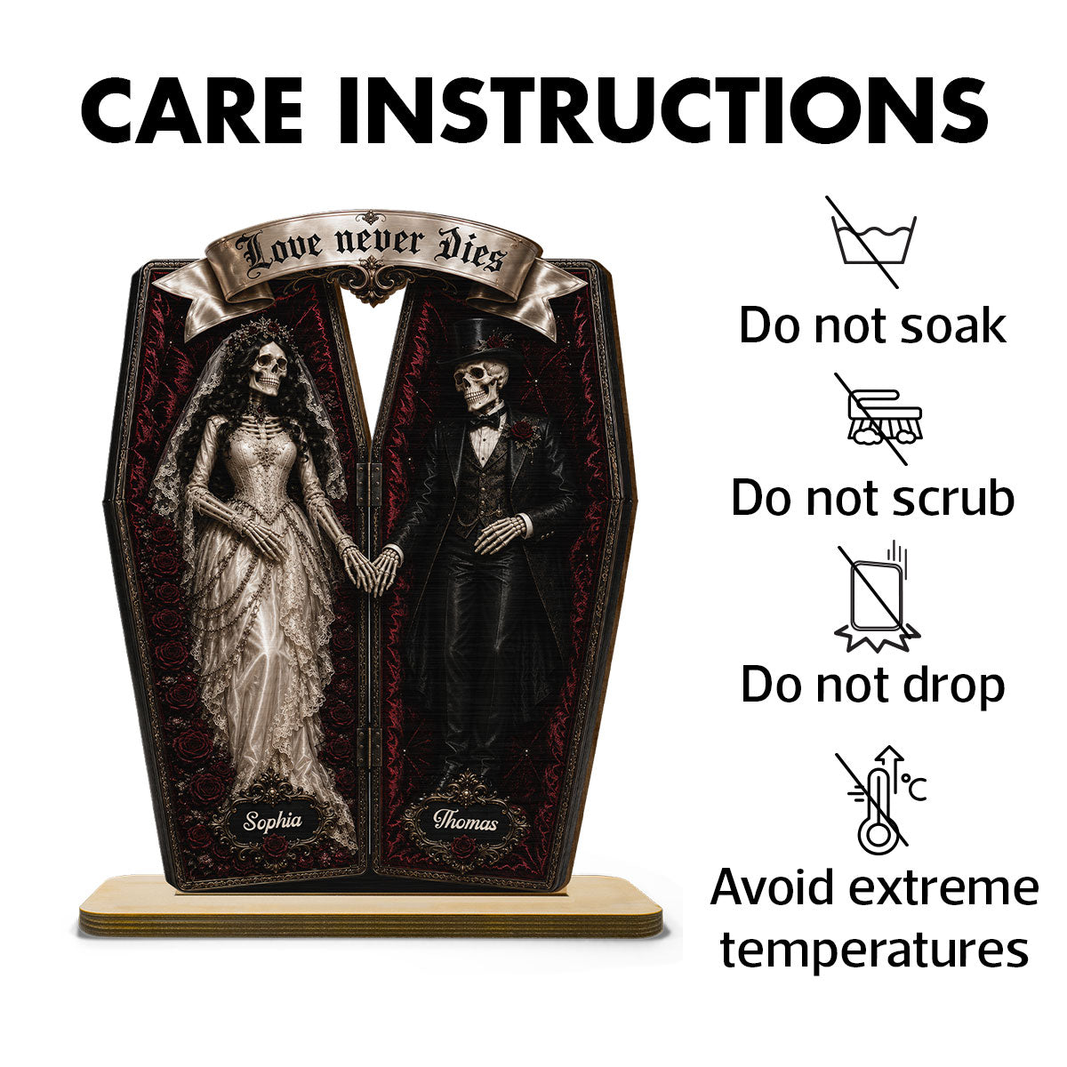 Skeleton Couple In Coffin 2D Flat - Personalized Wooden Plaque - Halloween Decoration