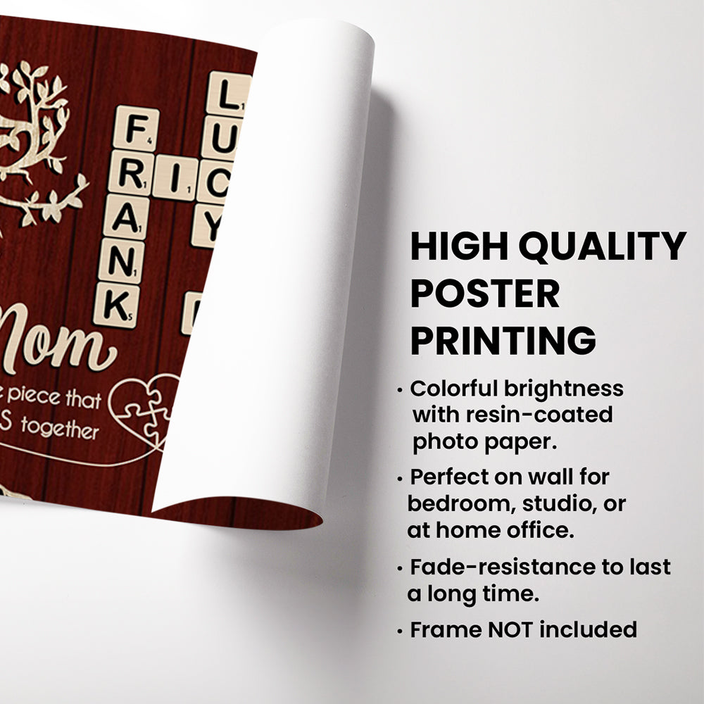 Mom You Are the Piece That Holds us Together, Crossword Puzzle Art - Personalized Poster - Sentimental Gift for Mom