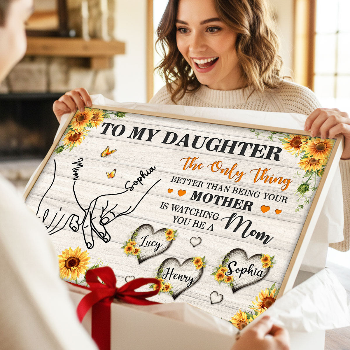 Sunflower To My Daughter Mom And Daughter Holding Hands Custom Kids Names - Personalized Poster - Mother's Day Gift For Daughter