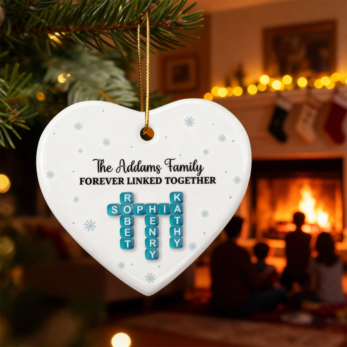Family Name Crosswords Sea Glass - Personalized Ceramic Ornament - Heartwarming Festive Christmas Gift, Decor