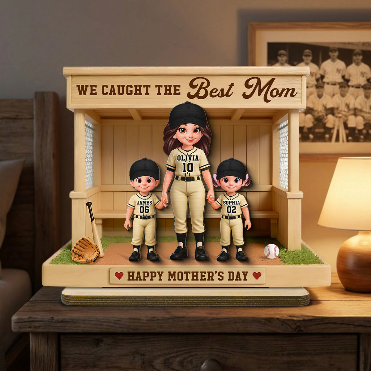 We Caught The Best Mom Baseball Dugout - Personalized 2-Layered Wooden Plaque - Mother's Day Gift For Baseball Mom