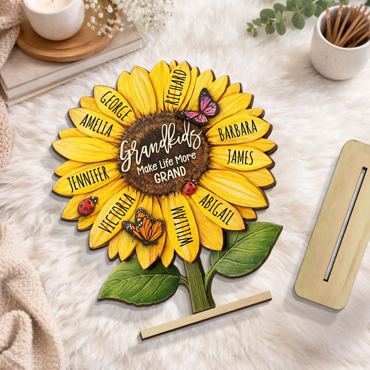 Grandkids Make Life More Grand - Personalized 2-Layered Wooden Plaque - Sentimental Mother's Day Gift for Grandma, Wife, Mom