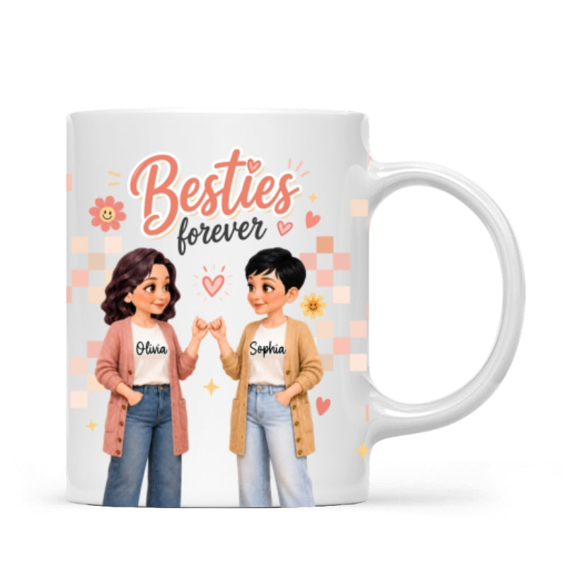 Pretty Besties Besties Forever - Personalized Mug - Birthday Gift, Friendship Gift for Best Friends