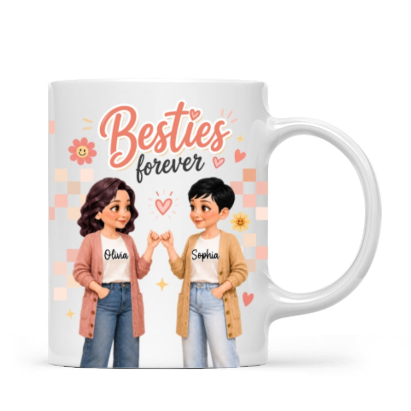 Pretty Besties Besties Forever - Personalized Mug - Birthday Gift, Friendship Gift for Best Friends