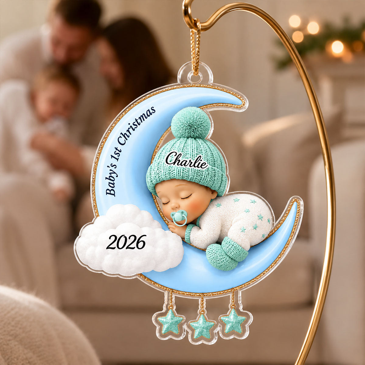 Baby First Christmas On The Moon - Personalized Acrylic Ornament - Baby Boy Girl Gift for Couples, New Parents Keepsake, Gift for Newborn