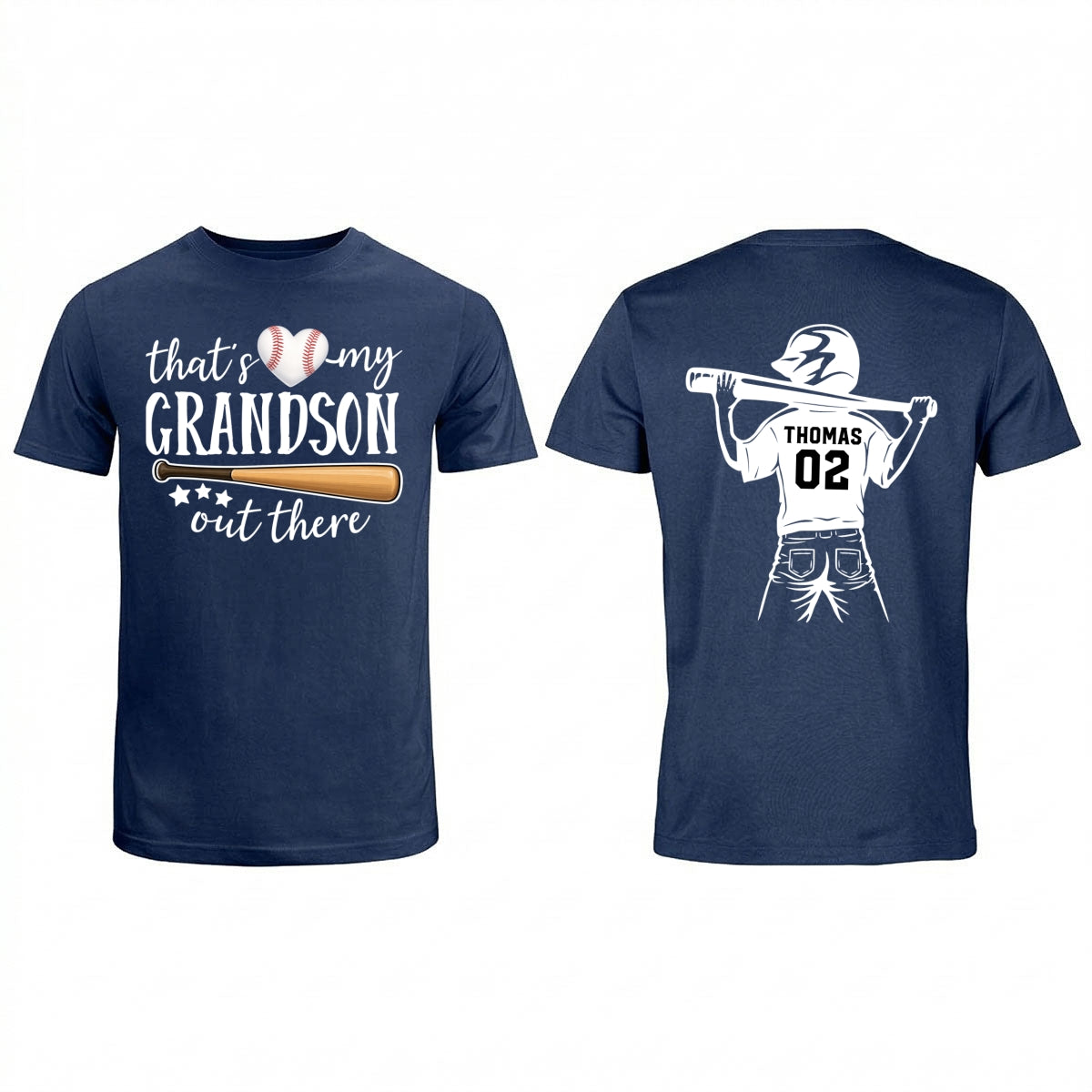 That's My Grandson Out There Player Silhouette - Personalized Double Sided Shirt - Baseball Softball Grandma Mom
