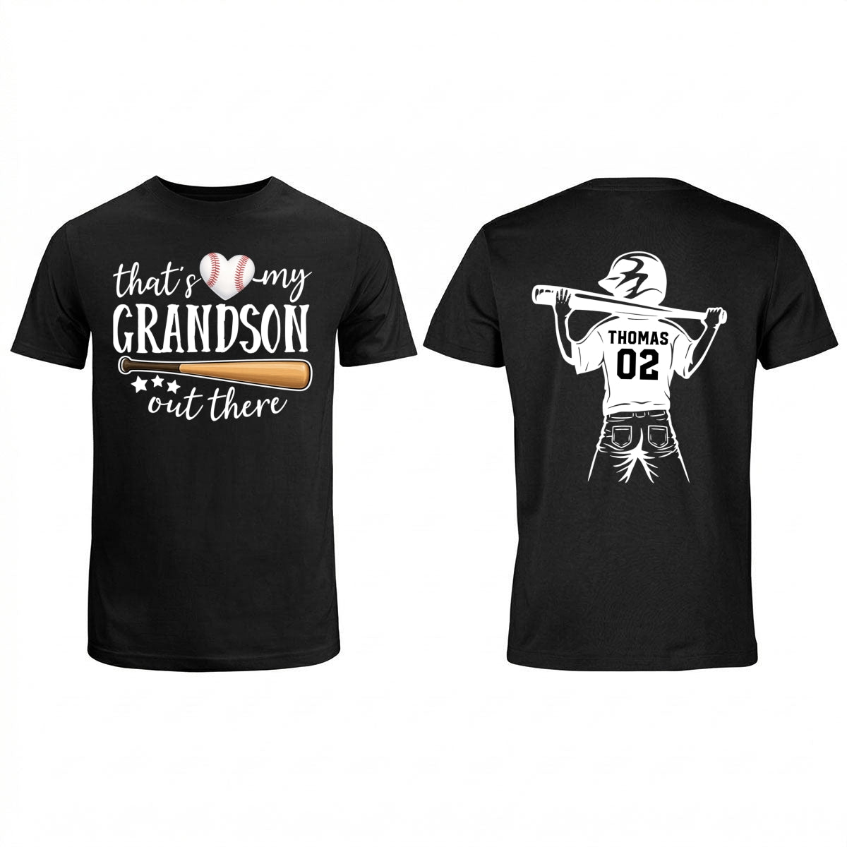 That's My Grandson Out There Player Silhouette - Personalized Double Sided Shirt - Baseball Softball Grandma Mom