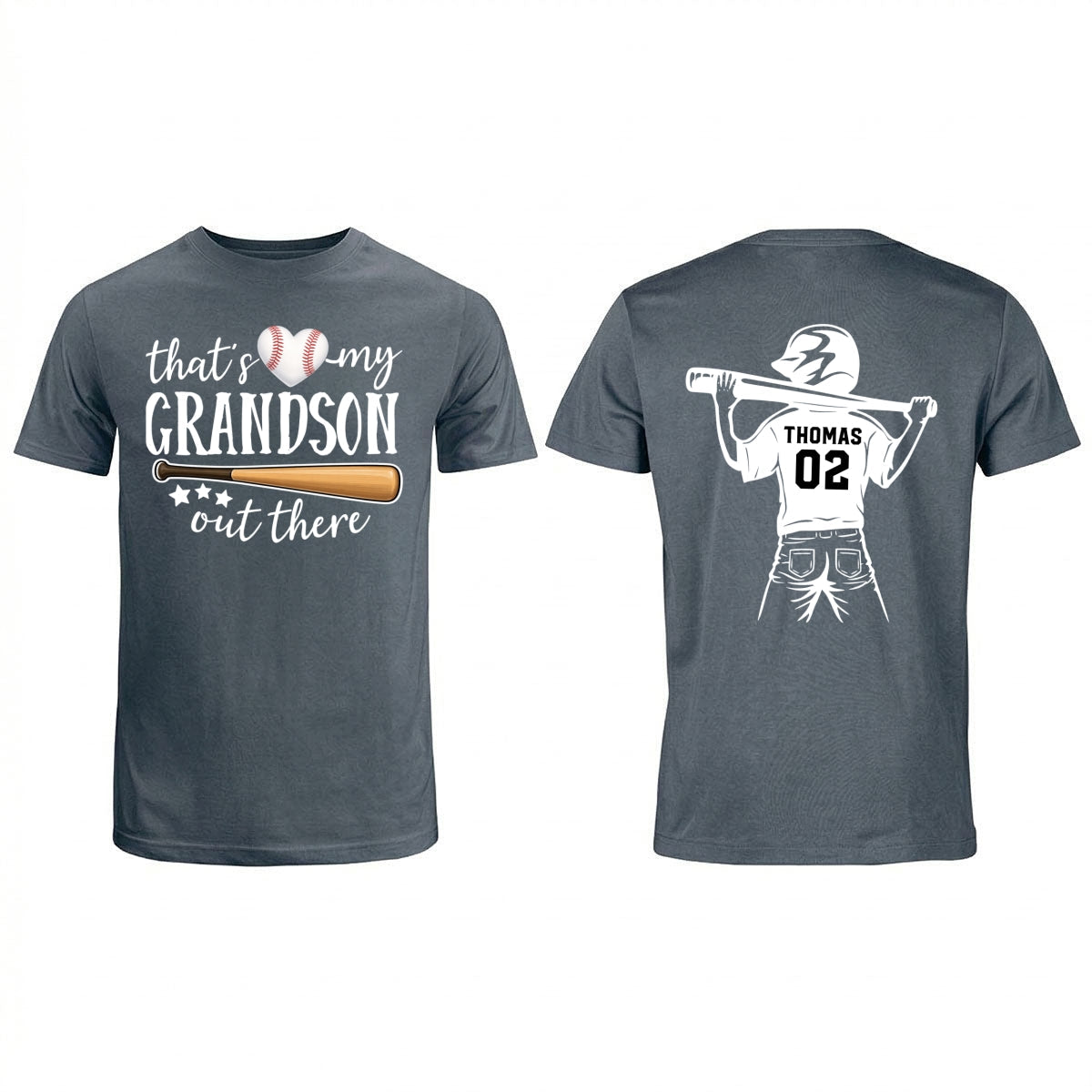 That's My Grandson Out There Player Silhouette - Personalized Double Sided Shirt - Baseball Softball Grandma Mom