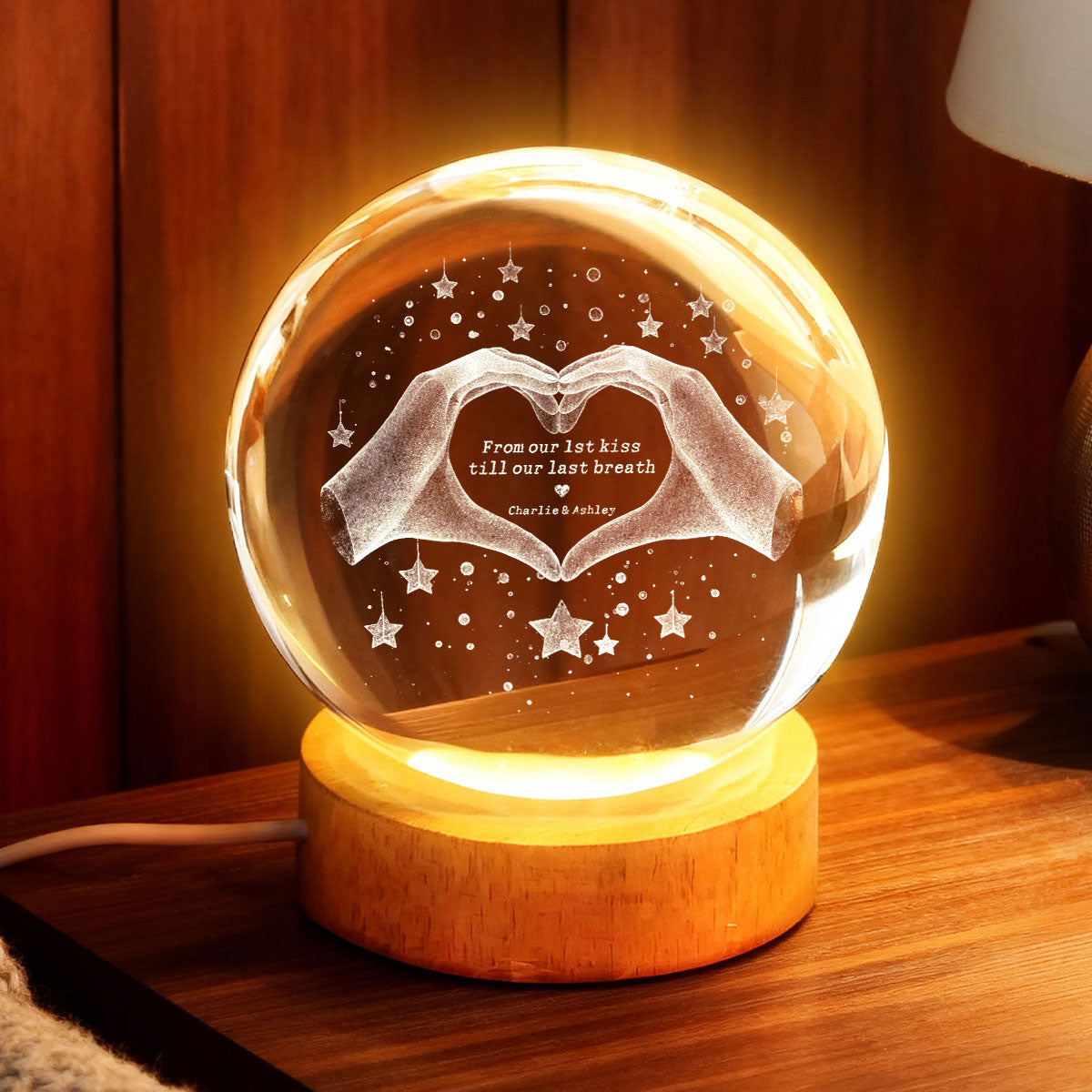 From Our First Kiss Till Our Last Breath - Personalized Crystal Ball Night Light - Heartfelt Anniversary Gift for her, for him