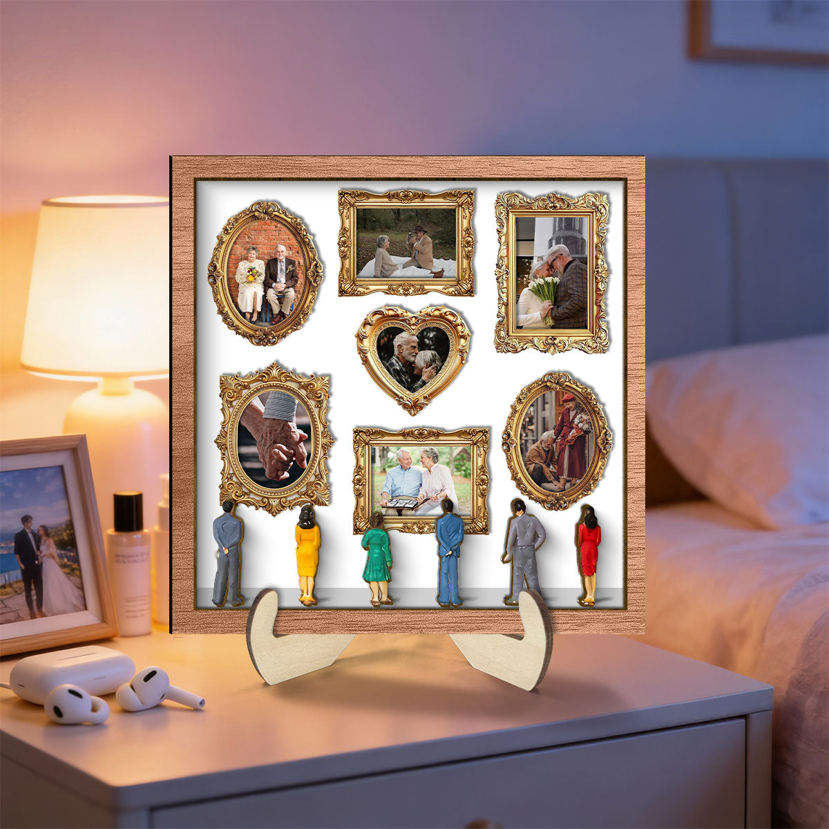 Custom Couple Photos Eternal Love As Art Gallery In Museum Exhibition - Personalized 2-Layered Wooden Plaque - Gift For Couple