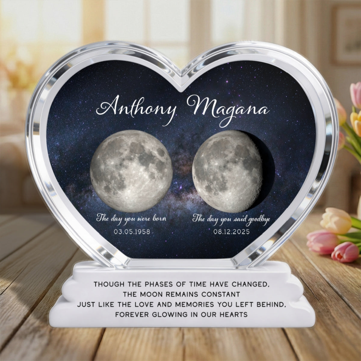 Lost Loved One Moon Phase Art 2D Flat - Personalized Acrylic Block Plaque - Memorial Keepsake Sympathy Gift