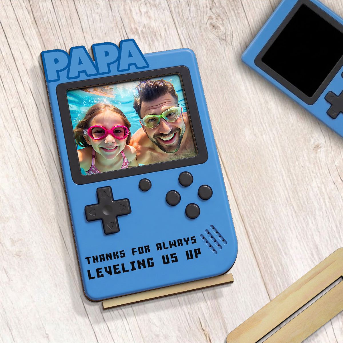 Thanks For Always Leveling Us Up Gamer Dad - Personalized 2-Layered Wooden Plaque - Heartfelt Gift For Dad, Husband