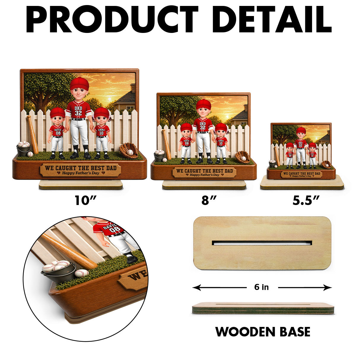 Baseball Dad And Kids Backyard We Caught The Best Dad - Personalized 2-Layered Wooden Plaque -  Gift For Dad