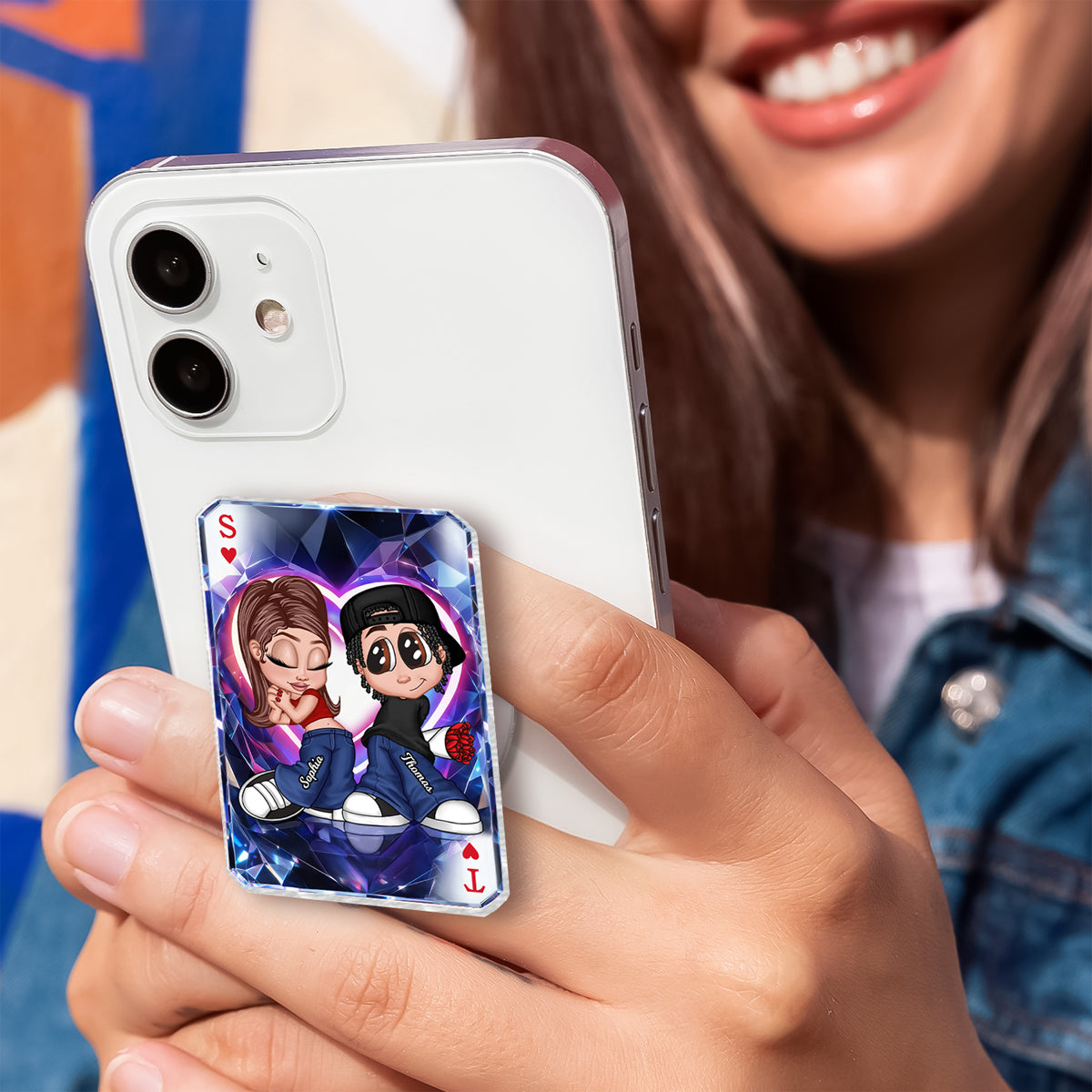 Y2K Couple King Queen Card - Personalized Phone Grip - Heartfelt Valentine's Day Gift for Her, for Him, Couple Matching Phone Grips