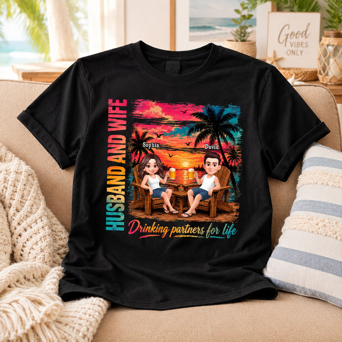 Husband and Wife Drinking Partners for Life - Personalized Shirt - Summer Matching Shirts for Couples