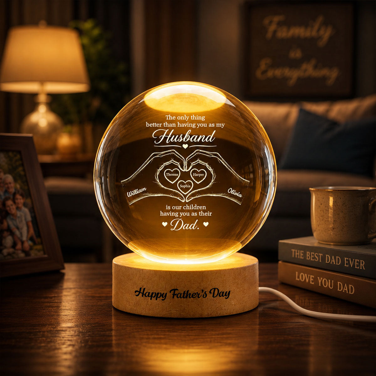 The Only Thing Having You As My Husband Hearts in Hands - Personalized Crystal Ball LED Night Light -  Gift For Husband