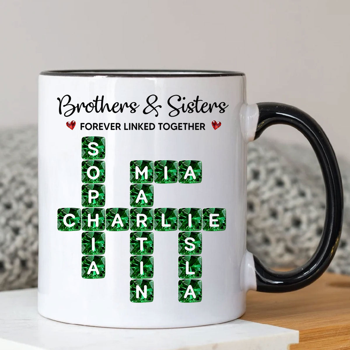 Brothers Sisters Forever Linked Together 3D Crystal Crossword - Personalized Mug - Sentimental Gift for for Loved Ones