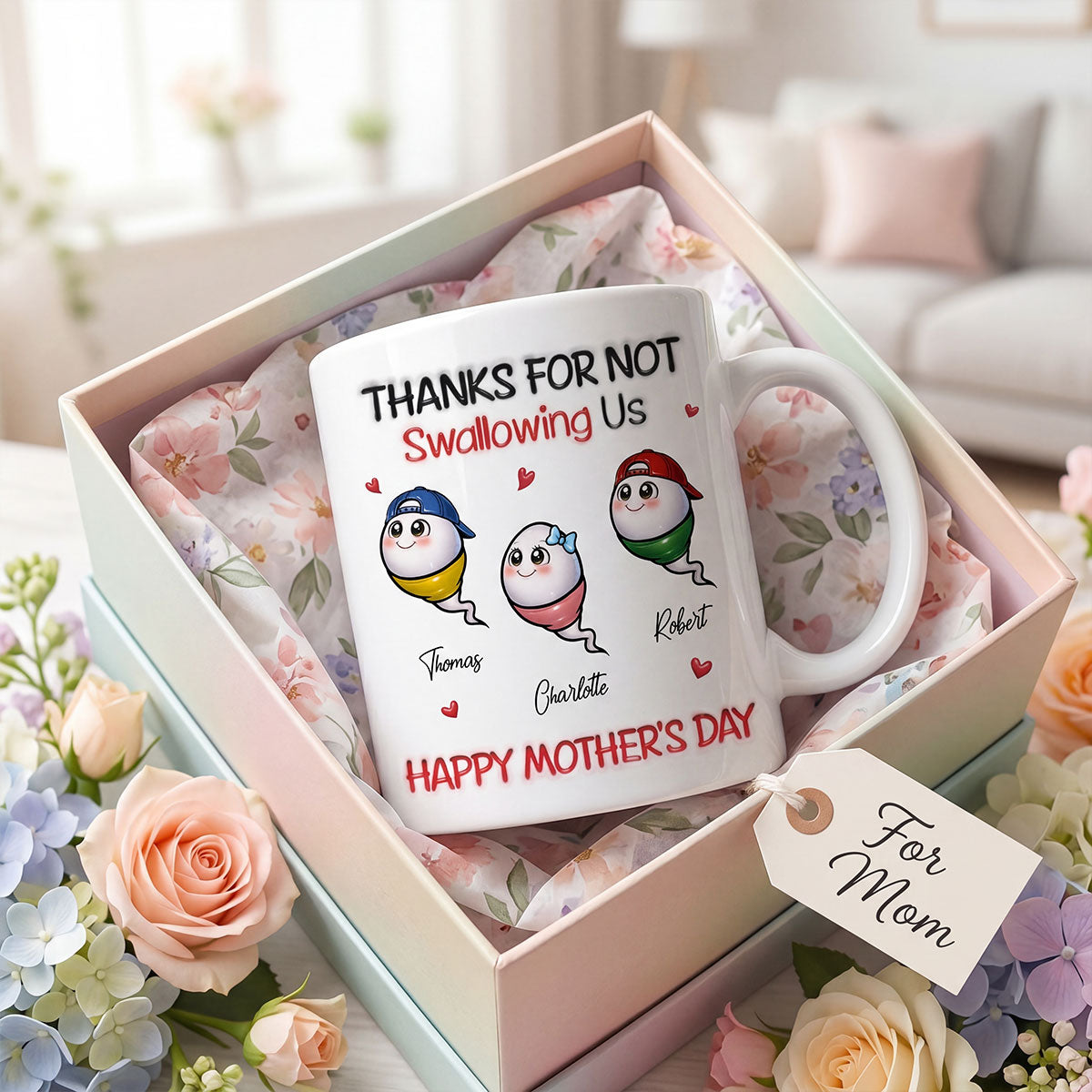 Little Cute Kids Thanks For Not Swallowing Us - Personalized Mug - Funny Mother's Day Gift For Mom