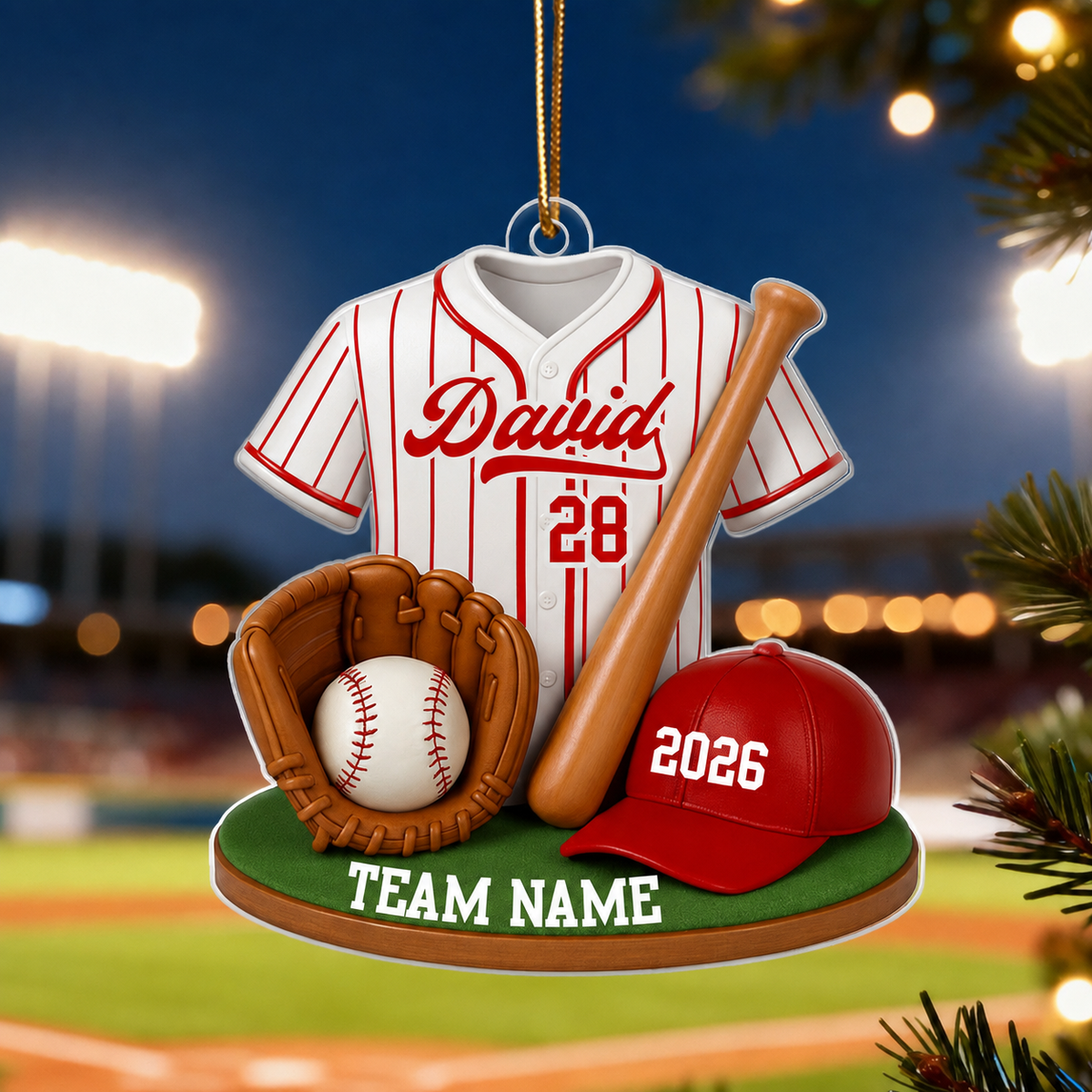 Baseball Softball Kit 3D Effect - Personalized Acrylic Ornament - Christmas Gift for Son, Daughter, Grandkids