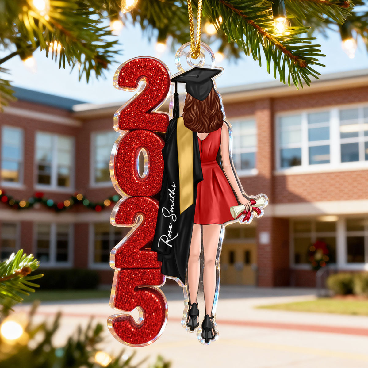 Class of 2025 2026 Senior Glitter Effect - Personalized Acrylic Ornament - Christmas Graduation Gift for Seniors