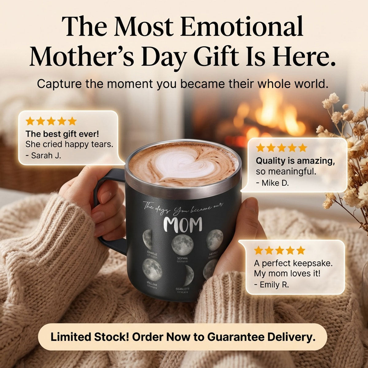 The Days You Became Our Mom Grandma Custom Birth Moon Phase - Personalized Tumbler With Handle - Mother's Day Gift For Mom, Grandma