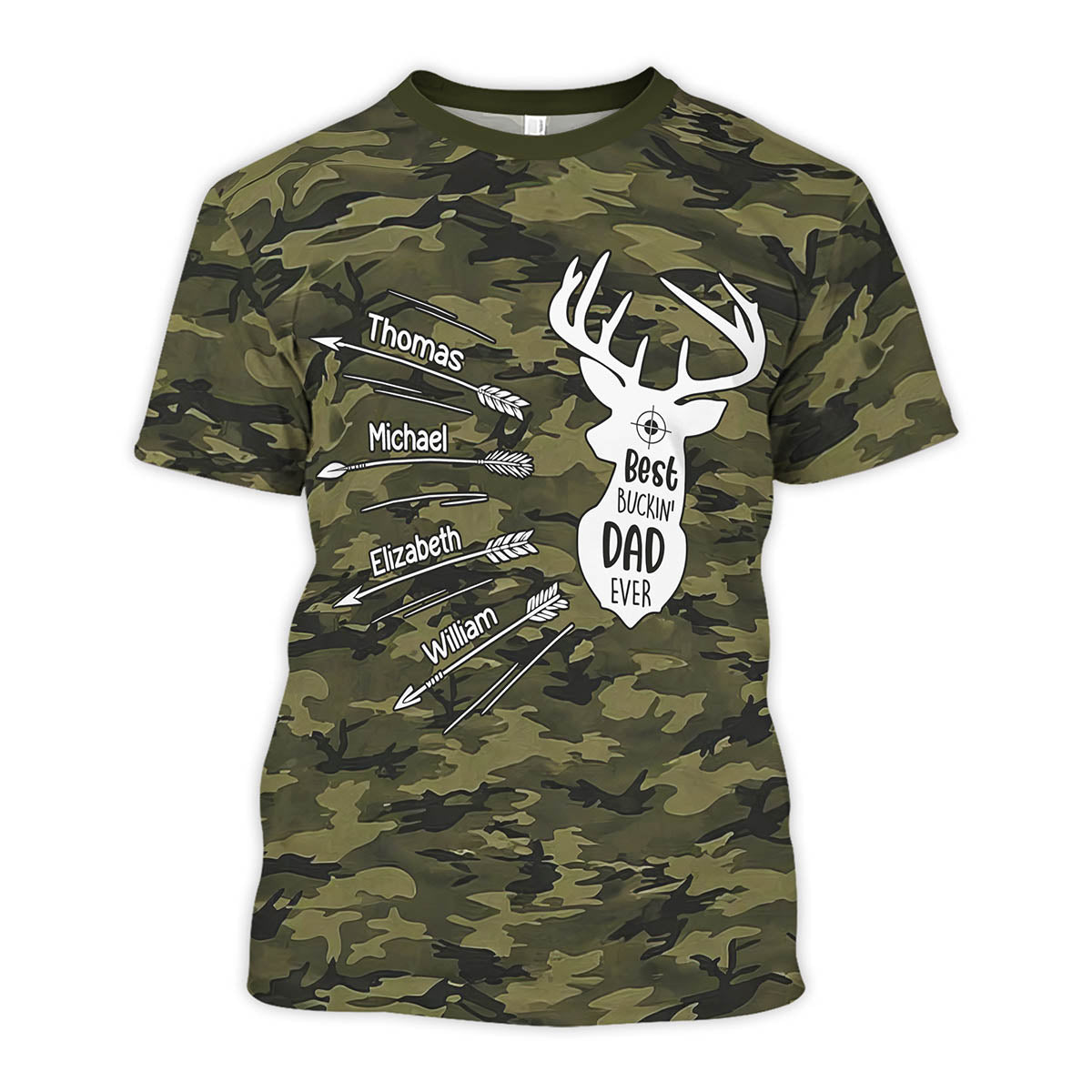 Best Buckin' Dad Grandpa Ever Kid Custom Name Camo Pattern - Personalized Shirt - Father's Day Gift For Hunting Dad