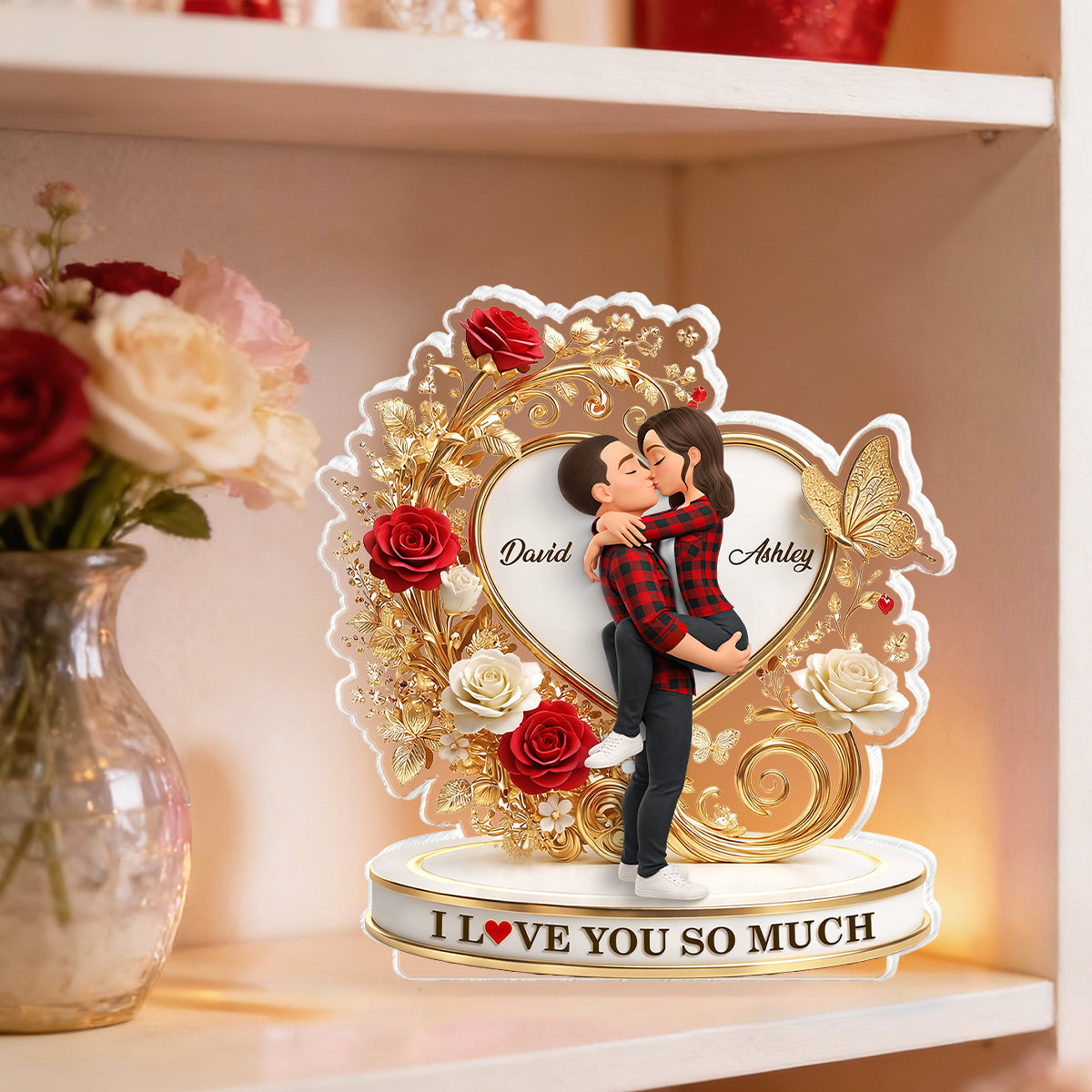 I Love You So Much Golden Heart - Personalized Acrylic Block Plaque - Anniversary, Valentine's Day Gift, Gift For Him, Gift For Her