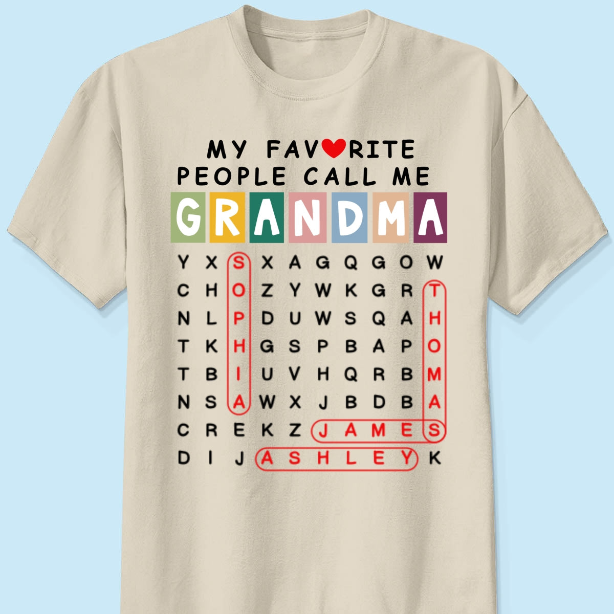 Favorite People Call Me Grandma Word Search Puzzle - Personalized Shirt - Heartfelt Gift For Grandma, Mom