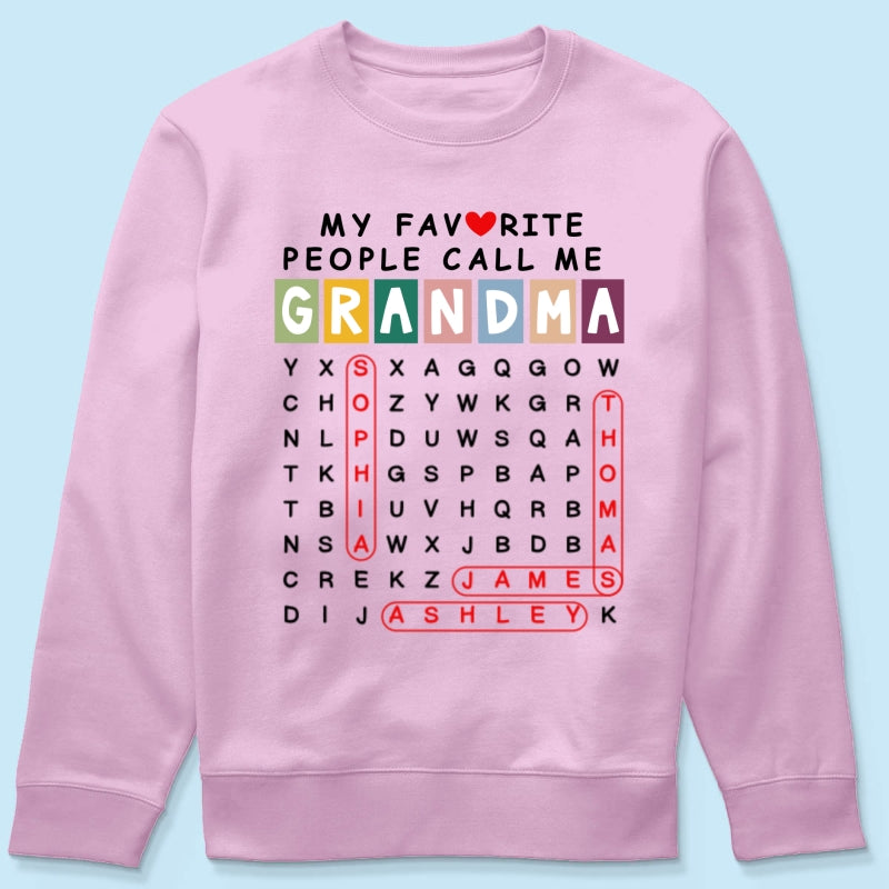 Favorite People Call Me Grandma Word Search Puzzle - Personalized Shirt - Heartfelt Gift For Grandma, Mom
