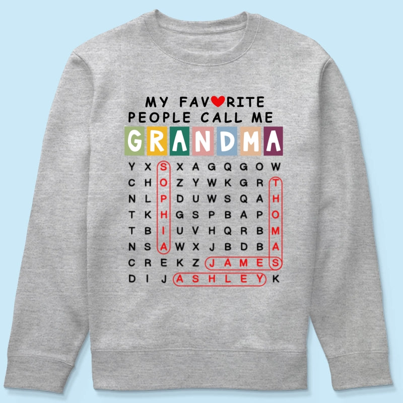 Favorite People Call Me Grandma Word Search Puzzle - Personalized Shirt - Heartfelt Gift For Grandma, Mom