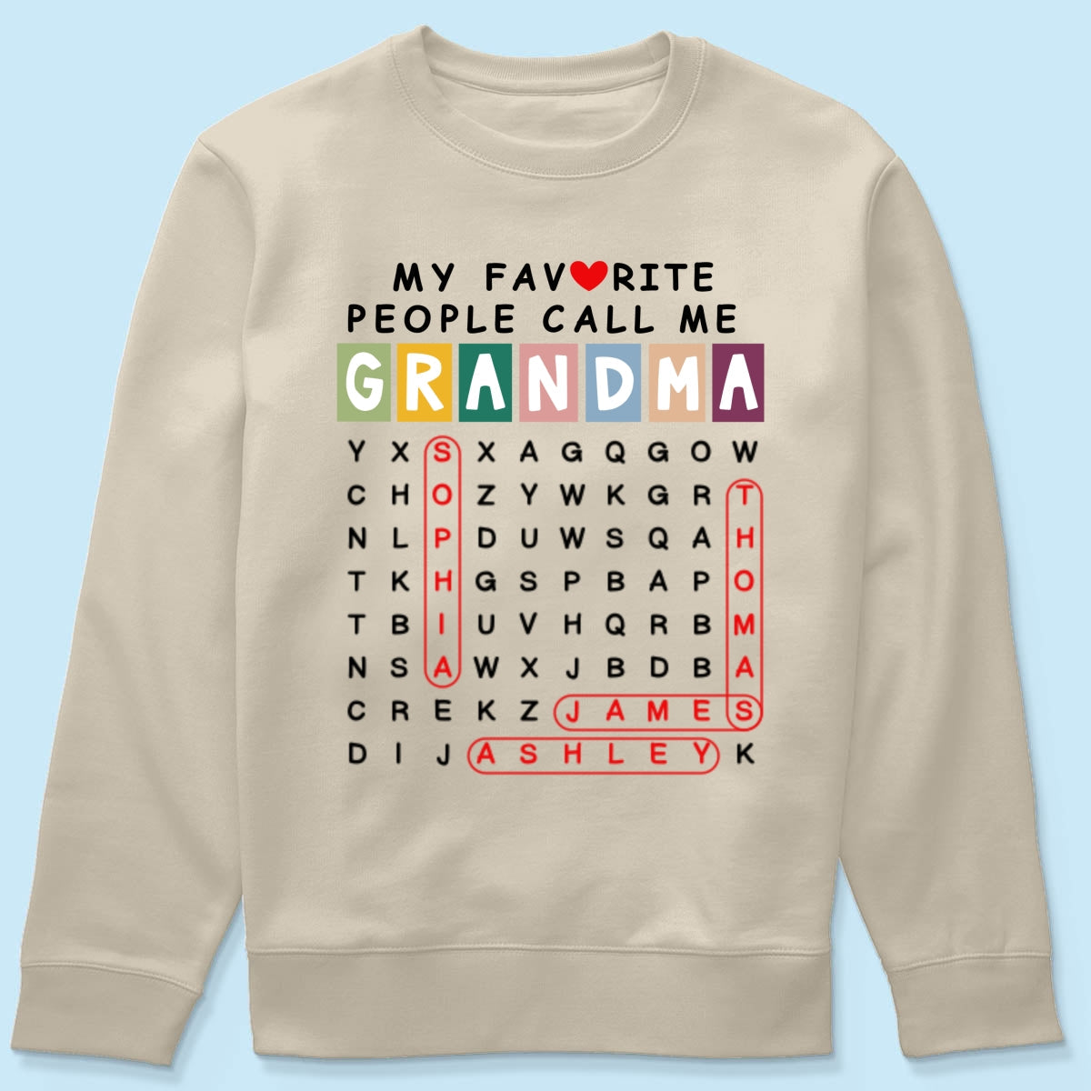 Favorite People Call Me Grandma Word Search Puzzle - Personalized Shirt - Heartfelt Gift For Grandma, Mom