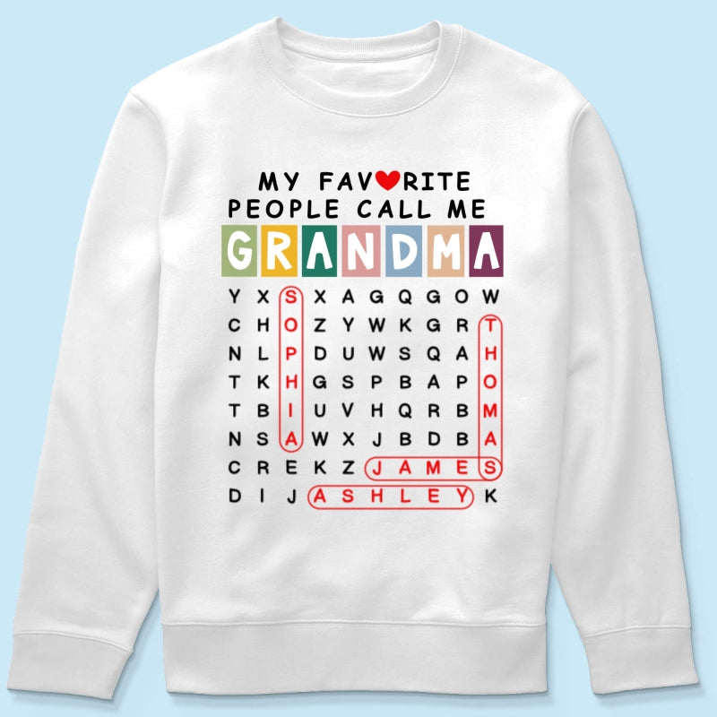 Favorite People Call Me Grandma Word Search Puzzle - Personalized Shirt - Heartfelt Gift For Grandma, Mom
