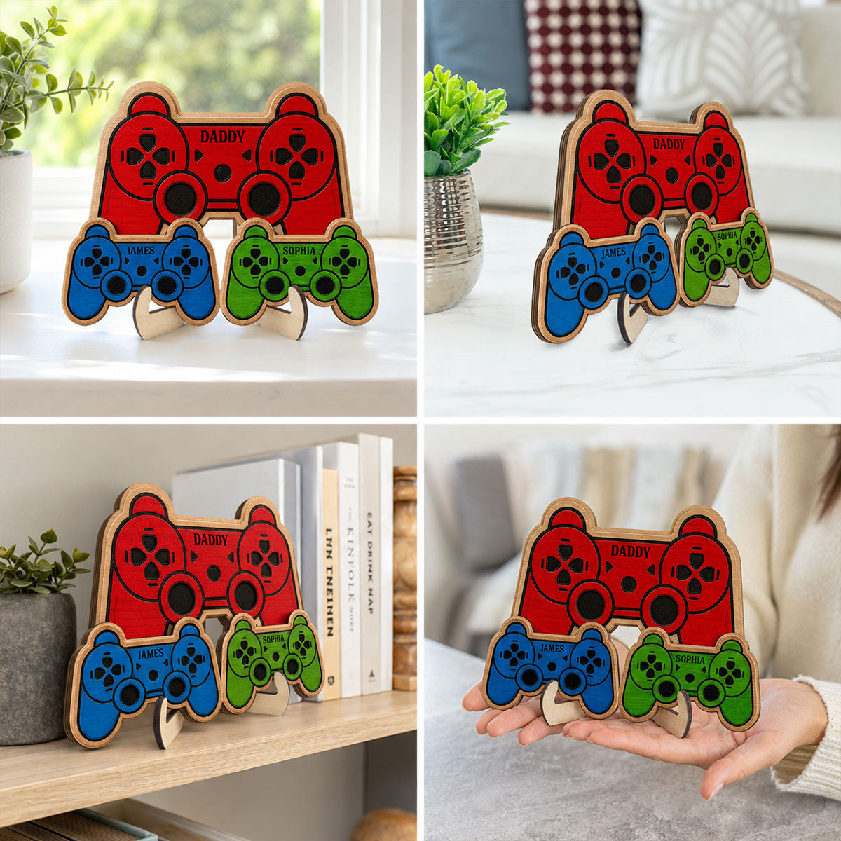 Best Dad Ever Game Controller With Kids Names 2D Flat - Personalized Wooden Plaque