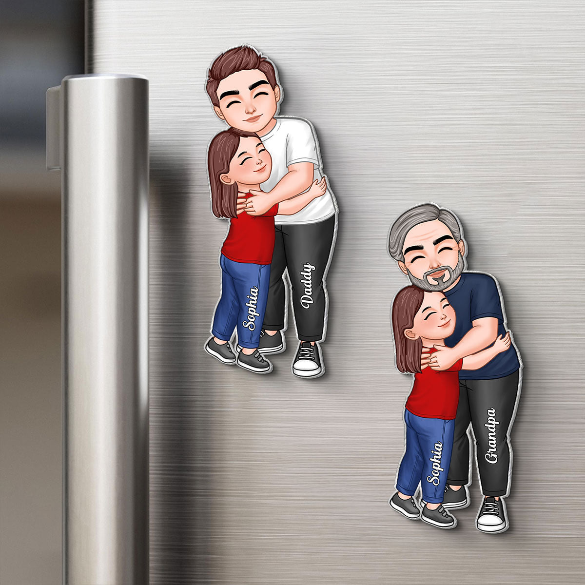Dad Grandpa Embracing Kid - Personalized Acrylic Fridge Magnet - Heartfelt Father's Day Gift For Dad, Grandpa