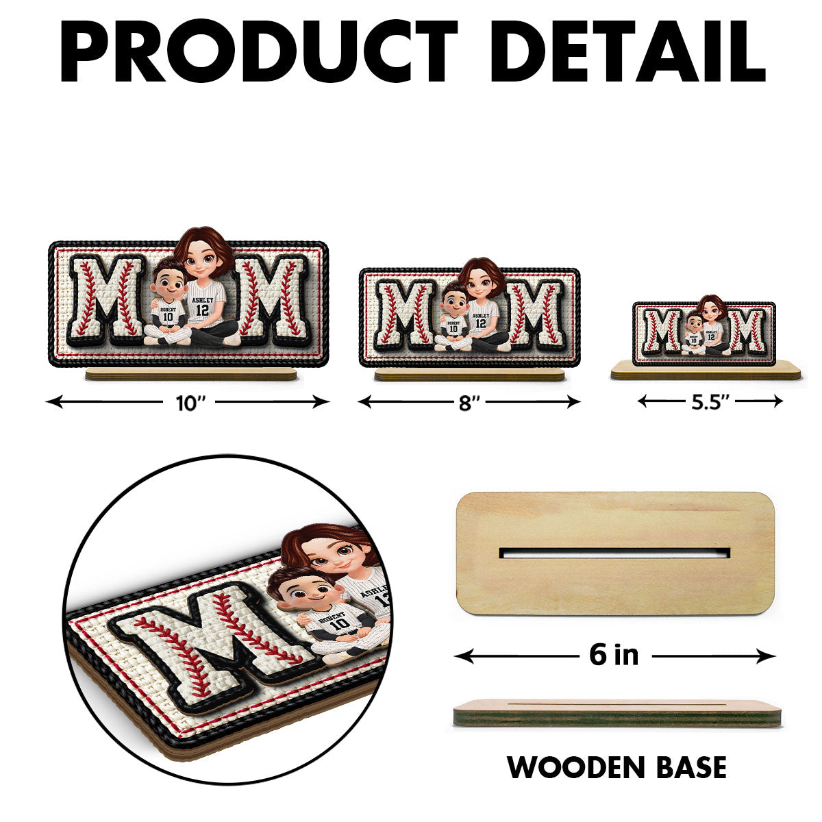 Baseball Mom And Daughter Son - Personalized 2-Layered Wooden Plaque - Heartfelt Gift For Baseball Mom, Grandma