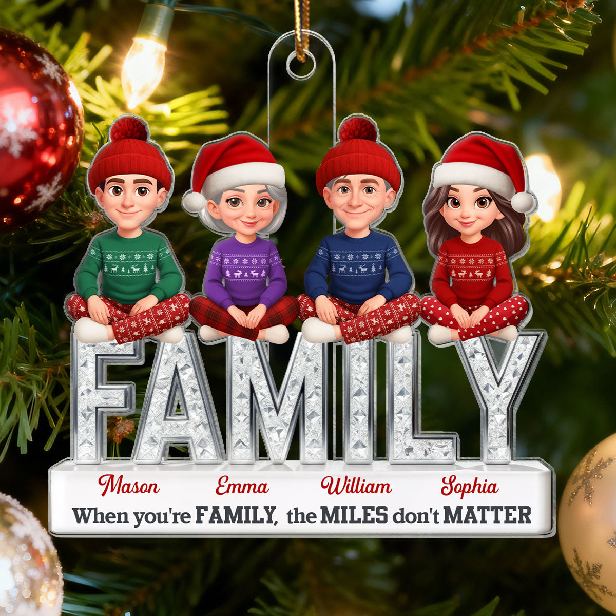 3D Shining Effect Family Forever - Personalized Acrylic Ornament - Christmas Gift For Family