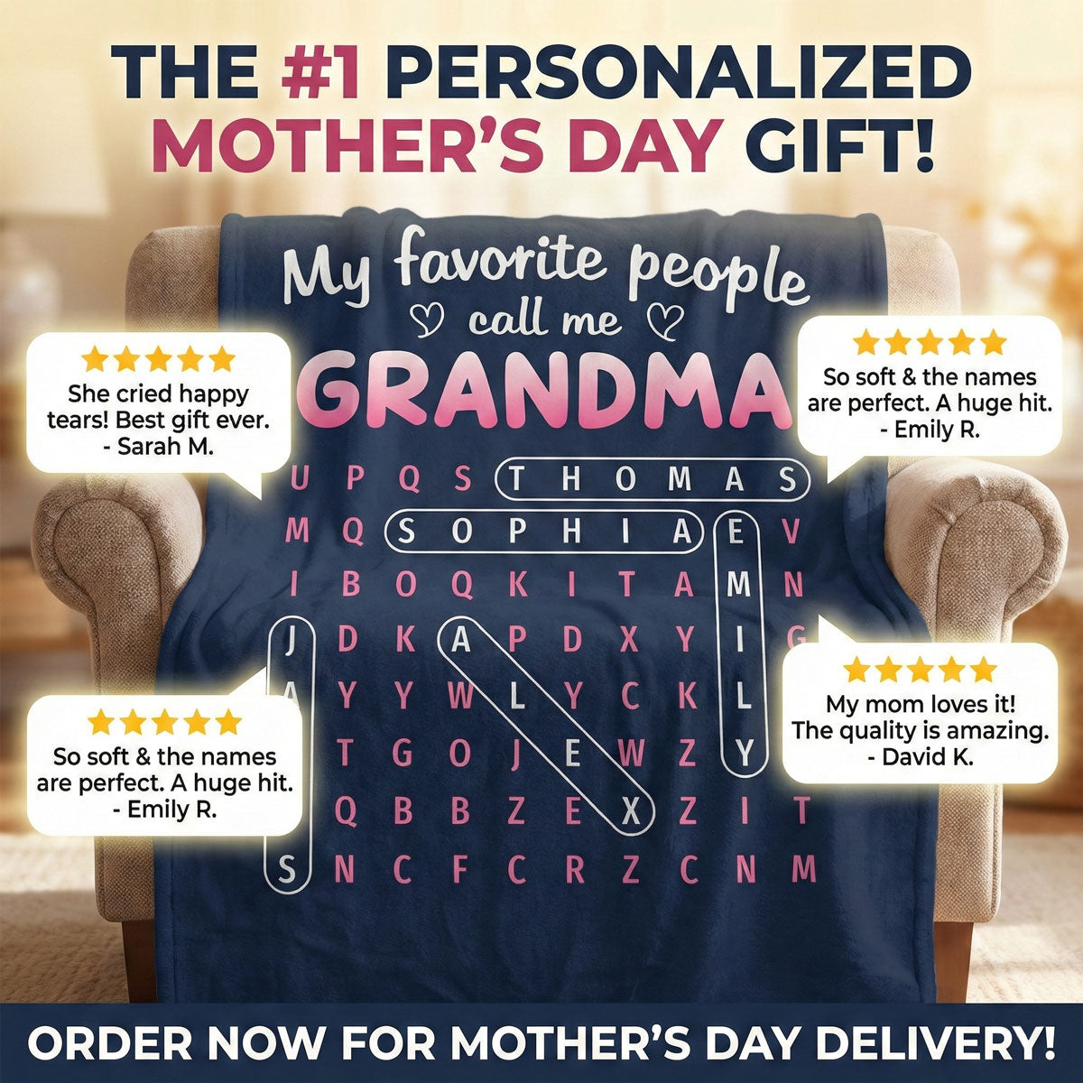 Favorite People Call Me Grandma Word Search Puzzle - Personalized Fleece Blanket - Mother's Day Gift For Grandma